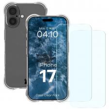Kit protectie 2 in 1 BizonMobile Clear Pack, Carcasa Bizon Salpa si Folie sticla securizata Bizon Glass Clear 2, compatibil cu iPhone 17, Transparent
