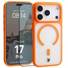 Huse si carcase iPhone 17 Pro, Kit protectie 2 in 1 BizonMobile, Carcasa Bizon MatteO si Folie sticla securizata Bizon Glass Edge, compatibil cu iPhone 17 Pro, Portocaliu, lerato.ro