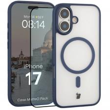 Kit protectie 2 in 1 BizonMobile, Carcasa Bizon MatteO si Folie sticla securizata Bizon Glass Edge, compatibil cu iPhone 17, Albastru