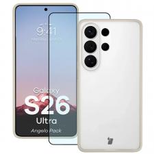 Kit protectie 2 in 1 BizonMobile, Carcasa Bizon Angelo si Folie sticla securizata Bizon Glass Edge, compatibil cu Samsung Galaxy S26 Ultra, Bej