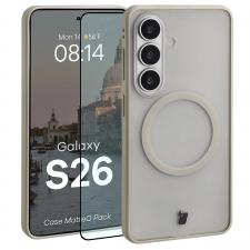 Huse si carcase Samsung Galaxy S26, Kit protectie 2 in 1 BizonMobile, Carcasa Bizon MatteO si Folie sticla securizata Bizon Glass Edge, compatibil cu Samsung Galaxy S26, Bej, lerato.ro
