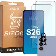 Set protectie 3in1 Bizon Glass Edge Pack, 2 folii sticla ecran + 1 folie sticla camera foto, compatibil cu Samsung Galaxy S26 Ultra, Transparent