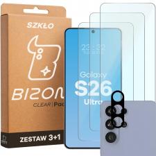 Set protectie 4in1 Bizon Glass Edge Pack, 3 folii sticla ecran + 1 folie sticla camera foto, compatibil cu Samsung Galaxy S26 Ultra, Transparent