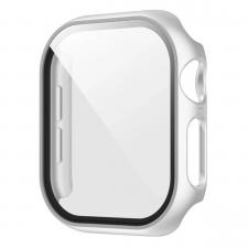 Carcasa cu protectie ecran din sticla securizata BizonMobile compatibila cu Apple Watch 4/5/6/SE 44 mm, Silver