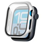Carcasa cu protectie ecran din sticla securizata BizonMobile compatibila cu Apple Watch 4/5/6/SE 44 mm, Silver 5 - lerato.ro