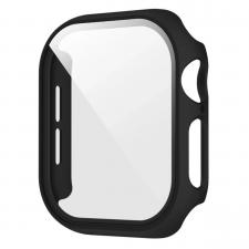 Carcasa cu protectie ecran din sticla securizata BizonMobile compatibila cu Apple Watch 4/5/6/SE 44 mm, Negru