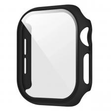 Accesorii Apple Watch, Carcasa cu protectie ecran din sticla securizata BizonMobile compatibila cu Apple Watch 4/5/6/SE 40 mm, Negru, lerato.ro