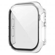 Accesorii Apple Watch, Carcasa cu protectie ecran din sticla securizata BizonMobile compatibila cu Apple Watch 4/5/6/SE 40 mm, Transparent, lerato.ro