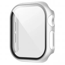 Accesorii Apple Watch, Carcasa cu protectie ecran din sticla securizata BizonMobile compatibila cu Apple Watch 4/5/6/SE 40 mm, Silver, lerato.ro