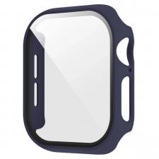 Accesorii Apple Watch, Carcasa cu protectie ecran din sticla securizata BizonMobile compatibila cu Apple Watch 4/5/6/SE 40 mm, Dark Blue, lerato.ro