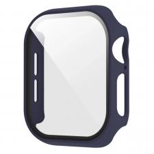 Carcasa cu protectie ecran din sticla securizata BizonMobile compatibila cu Apple Watch 4/5/6/SE 44 mm, Dark Blue