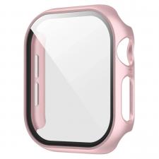 Accesorii Apple Watch, Carcasa cu protectie ecran din sticla securizata BizonMobile compatibila cu Apple Watch 4/5/6/SE 40 mm, Rose Gold, lerato.ro
