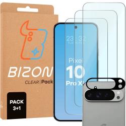 Set protectie 4in1 Bizon Glass Edge Pack, 3 folii sticla ecran + 1 folie sticla camera foto, compatibil cu Google Pixel 10 Pro XL, Transparent
