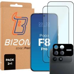 Set protectie 3in1 Bizon Glass Edge Pack, 2 folii sticla ecran + 1 folie sticla camera foto, compatibil cu Xiaomi POCO F8 Pro, Transparent