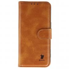 Husa flip cover Bizon Pocket compatibila cu iPhone 17, Maro