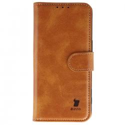 Husa flip cover Bizon Pocket compatibila cu iPhone 17, Maro
