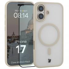 Kit protectie 2 in 1 BizonMobile, Carcasa Bizon MatteO si Folie sticla securizata Bizon Glass Edge, compatibil cu iPhone 17, Bej