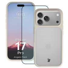 Huse si carcase iPhone 17 Pro, Kit protectie 2 in 1 BizonMobile, Carcasa Bizon Angelo si Folie sticla securizata Bizon Glass Edge, compatibil cu iPhone 17 Pro, Bej, lerato.ro