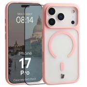 Kit protectie 2 in 1 BizonMobile, Carcasa Bizon MatteO si Folie sticla securizata Bizon Glass Edge, compatibil cu iPhone 17 Pro, Roz