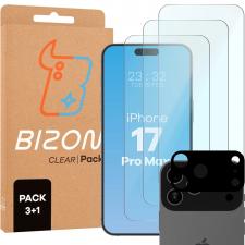 Set protectie 4in1 Bizon Glass Edge Pack, 3 folii sticla ecran + 1 folie sticla camera foto, compatibil cu iPhone 17 Pro Max, Transparent