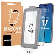 Set 2 folii sticla securizata Bizon Glass, Kit montare inclus, compatibile cu iPhone 17 Pro Max, Negru