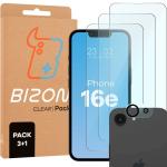 Set protectie 4in1 Bizon Glass Clear Pack, 1 folii sticla ecran + 1 folie sticla camera foto, compatibil cu iPhone 17e / 16e, Transparent 2 - lerato.ro