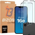 Set protectie 3in1 Bizon Glass Clear Pack, 2 folii sticla ecran + 1 folie sticla camera foto, compatibil cu iPhone 17e / 16e, Transparent 2 - lerato.ro
