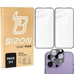 Set protectie 3in1 Bizon Glass Edge Pack, 2 folii sticla ecran + 1 folie sticla camera foto, compatibil cu iPhone 16 Pro Max, Negru 2 - lerato.ro