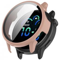 Carcasa cu protectie ecran din sticla securizata BizonMobile compatibila cu Garmin Vivoactive 6 42 mm, Roz