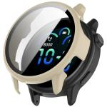 Carcasa cu protectie ecran din sticla securizata BizonMobile compatibila cu Garmin Vivoactive 6 42 mm, Bej 2 - lerato.ro