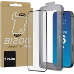 Set 2 folii sticla securizata Bizon Glass Aplikator, Kit montare inclus, compatibile cu iPhone 16 Pro, Negru 2 - lerato.ro