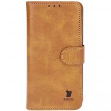 Husa flip cover Bizon Pocket compatibila cu iPhone 16, Maro