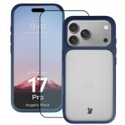 Kit protectie 2 in 1 BizonMobile, Carcasa Bizon Angelo si Folie sticla securizata Bizon Glass Edge, compatibil cu iPhone 17 Pro, Albastru
