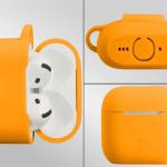 Carcasa Bizon Silicone Case compatibila cu Apple AirPods 4, Portocaliu 4 - lerato.ro