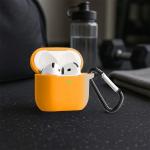 Carcasa Bizon Silicone Case compatibila cu Apple AirPods 4, Portocaliu 5 - lerato.ro