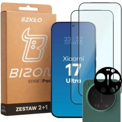 Set protectie 3in1 Bizon Glass Edge Pack, 2 folii sticla ecran + 1 folie sticla camera foto, compatibil cu Xiaomi 17 Ultra, Transparent