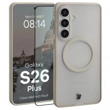 Huse si carcase Samsung , Kit protectie 2 in 1 BizonMobile, Carcasa Bizon MatteO si Folie sticla securizata Bizon Glass Edge, compatibil cu Samsung Galaxy S26 Plus, Bej, lerato.ro
