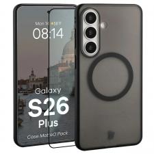 Huse si carcase Samsung , Kit protectie 2 in 1 BizonMobile, Carcasa Bizon MatteO si Folie sticla securizata Bizon Glass Edge, compatibil cu Samsung Galaxy S26 Plus, Negru, lerato.ro