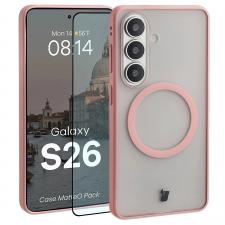 Huse si carcase Samsung Galaxy S26, Kit protectie 2 in 1 BizonMobile, Carcasa Bizon MatteO si Folie sticla securizata Bizon Glass Edge, compatibil cu Samsung Galaxy S26, Roz, lerato.ro
