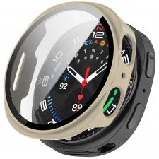 Accesorii Smartwatch, Carcasa cu protectie ecran din sticla securizata BizonMobile compatibila cu Samsung Galaxy Watch 8 44mm, Bej, lerato.ro