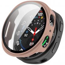 Accesorii Smartwatch, Carcasa cu protectie ecran din sticla securizata BizonMobile compatibila cu Samsung Galaxy Watch 8 40mm, Roz, lerato.ro
