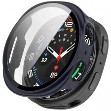Accesorii Smartwatch, Carcasa cu protectie ecran din sticla securizata BizonMobile compatibila cu Samsung Galaxy Watch 8 44mm, Albastru, lerato.ro