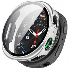 Accesorii Smartwatch, Carcasa cu protectie ecran din sticla securizata BizonMobile compatibila cu Samsung Galaxy Watch 8 40mm, Satin Silver, lerato.ro