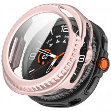 Accesorii Smartwatch, Carcasa cu protectie ecran din sticla securizata BizonMobile compatibila cu Samsung Galaxy Watch 8 Classic 46mm, Satin Pink, lerato.ro