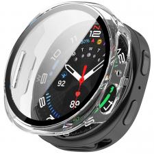 Accesorii Smartwatch, Carcasa cu protectie ecran din sticla securizata BizonMobile compatibila cu Samsung Galaxy Watch 8 44mm, Transparent, lerato.ro