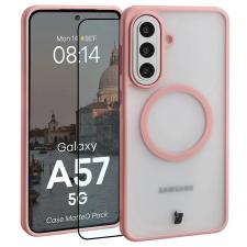 Kit protectie 2 in 1 BizonMobile, Carcasa Bizon MatteO si Folie sticla securizata Bizon Glass Edge, compatibil cu Samsung Galaxy A57 5G, Roz