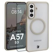 Kit protectie 2 in 1 BizonMobile, Carcasa Bizon MatteO si Folie sticla securizata Bizon Glass Edge, compatibil cu Samsung Galaxy A57 5G, Bej