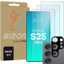 Set protectie 4in1 Bizon Glass Clear Pack, 3 folii sticla ecran + 1 folie sticla camera foto, compatibil cu Samsung Galaxy S25 Ultra, Transparent