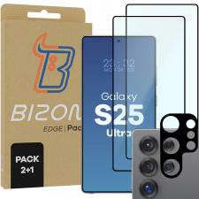 Set protectie 3in1 Bizon Glass Edge Pack, 2 folii sticla ecran + 1 folie sticla camera foto, compatibil cu Samsung Galaxy S25 Ultra, Negru