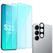 Set protectie 4in1 Bizon Glass Clear Pack, 3 folii sticla ecran + 1 folie sticla camera foto, compatibil cu Samsung Galaxy S25, Transparent
